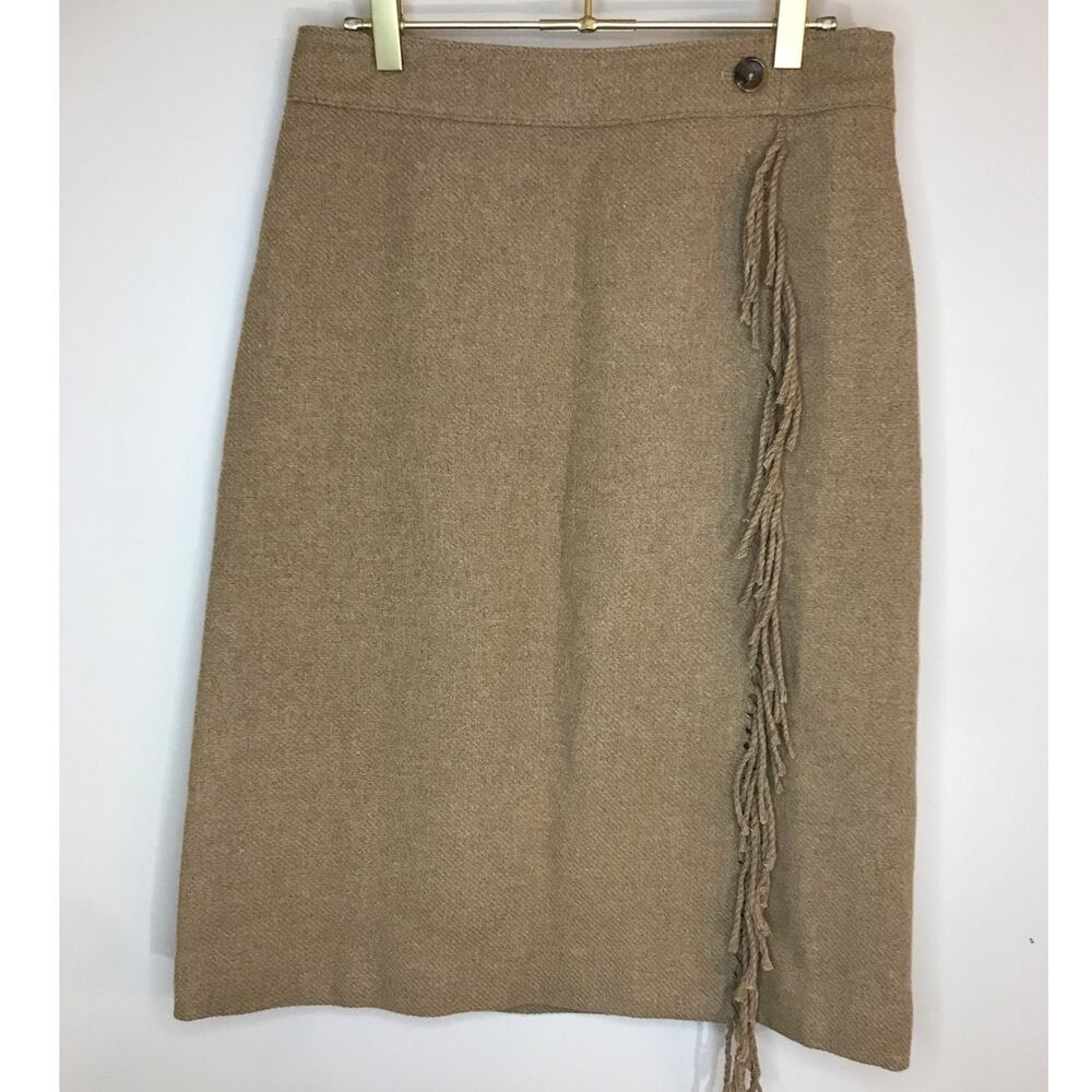 Talbots Tan Wool Blend Fringe Pencil Skirt 4 Western Equestrian